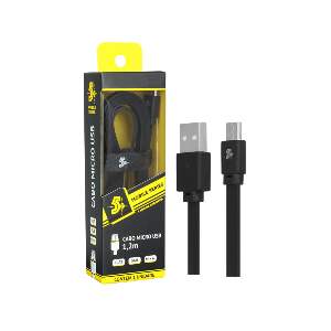 CABO MICRO USB 5GB FLAT 1,2M PRETO